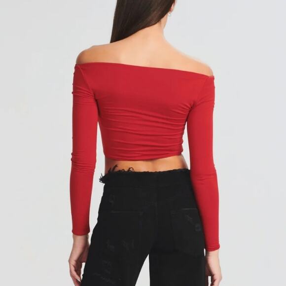NWT SER.O.YA Ellis Cut Out Crop Top - Red Long Sleeve Twist Keyhole - Large - Picture 2 of 10